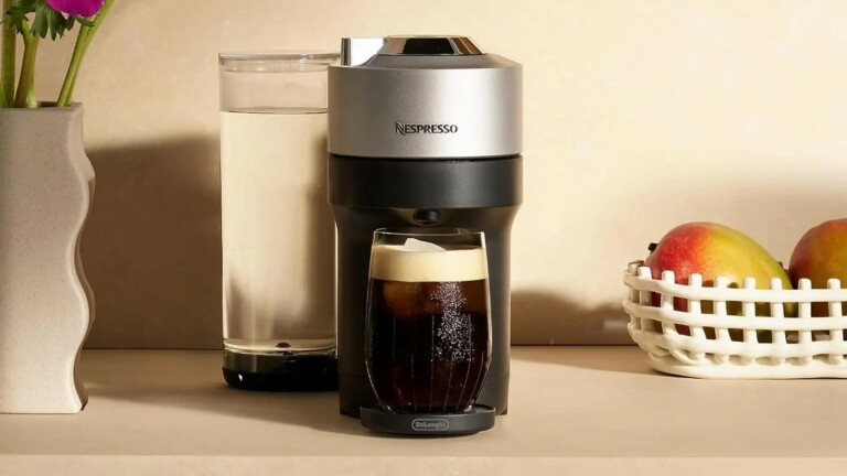 De’Longhi Nespresso Vertuo Pop+ coffee maker brews 5 cup sizes & saves counter space